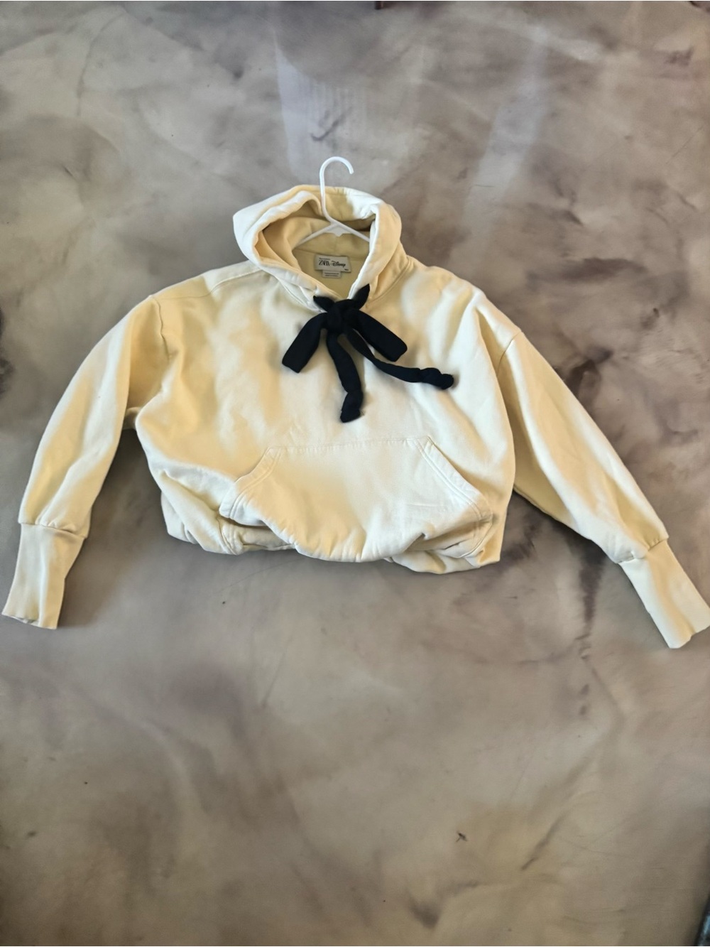 Zara Cream Hoodie with Black Tie Accent